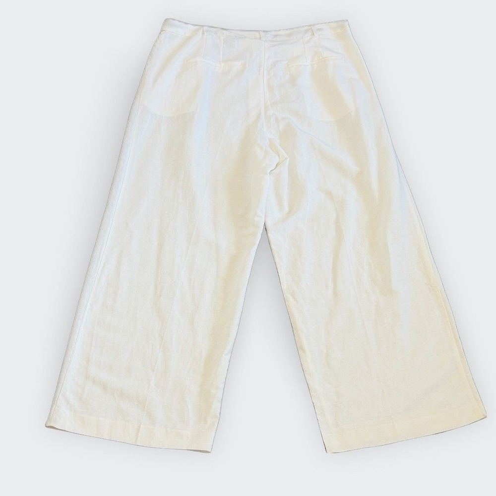HM Women Off White Linen Blend Wide Leg Pleated Trousers Pants Size 18 NEW - Picture 3 of 10